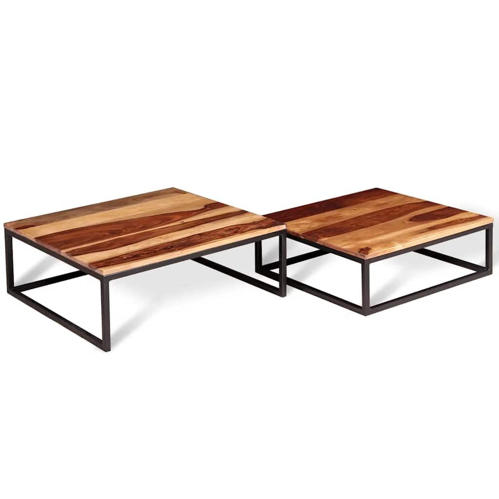 Brown Solid Sheesham Wood Nesting Coffee Table Set of 2 U266