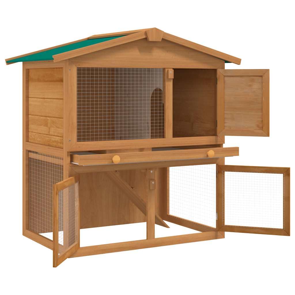 2-Tier Outdoor Rabbit Hutch with Wood Frame and Ramp M4639