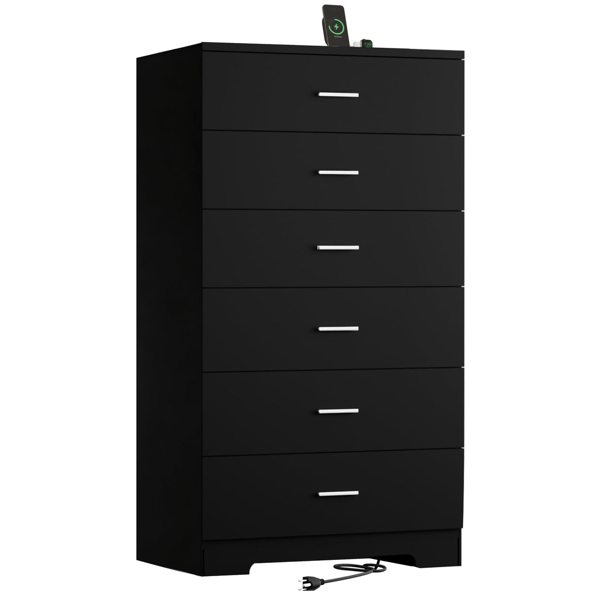 Black 6 Drawer Wood Dresser with Power Outlets U68372