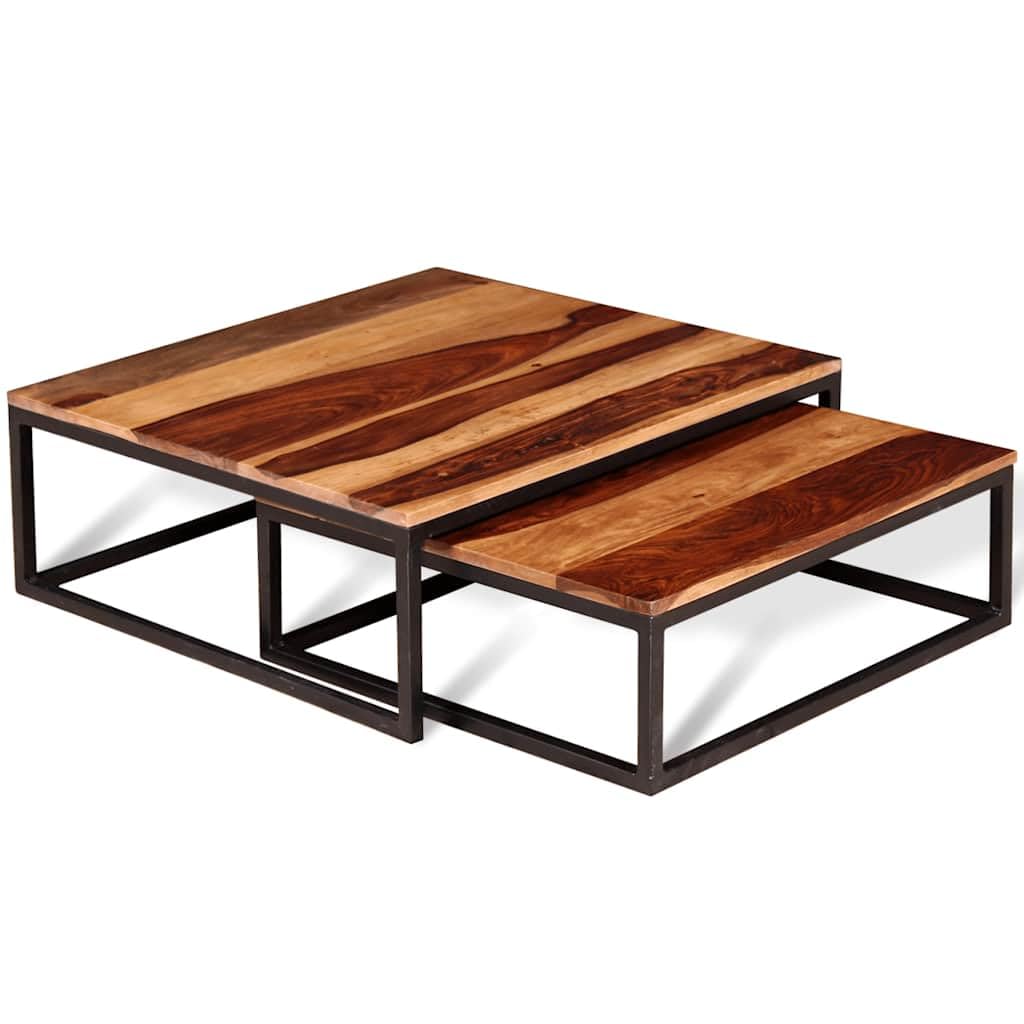 Brown Solid Sheesham Wood Nesting Coffee Table Set of 2 U266