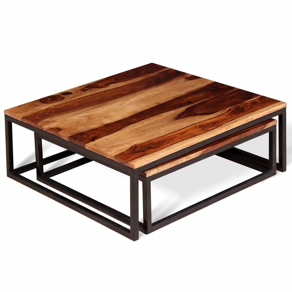 Brown Solid Sheesham Wood Nesting Coffee Table Set of 2 U266