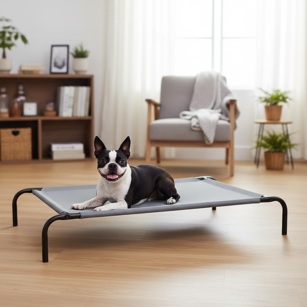 Elevated Dog Bed with Metal Frame, Grey V286946