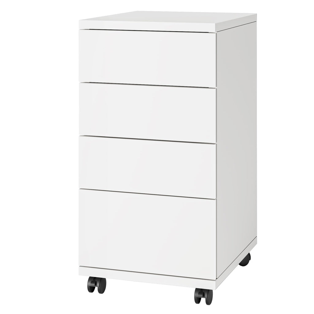 White 4 Drawer Wood Storage Cabinet with Wheels F74508