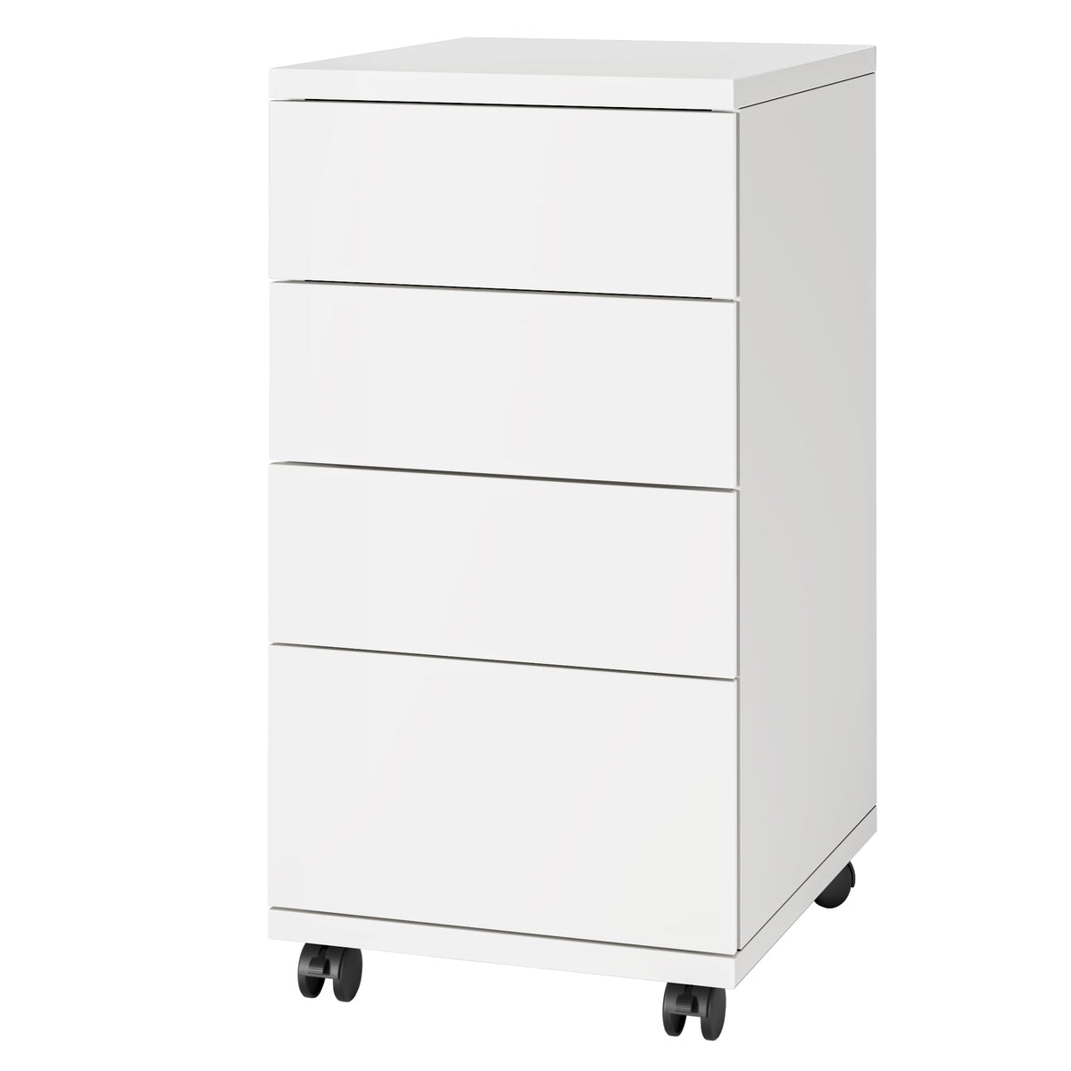 White 4 Drawer Wood Storage Cabinet with Wheels F74508