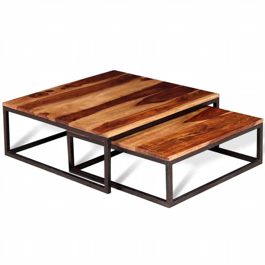 Brown Solid Sheesham Wood Nesting Coffee Table Set of 2 U266