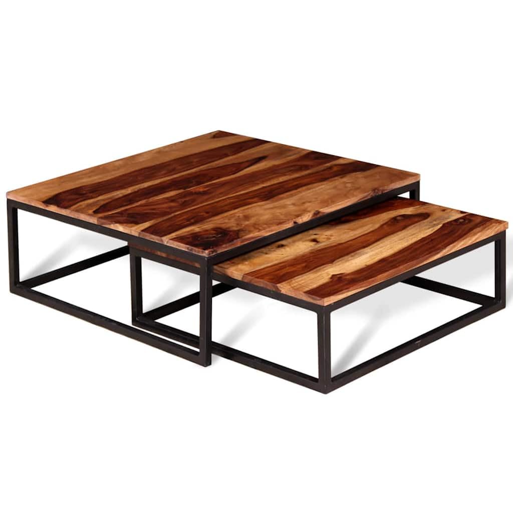 Brown Solid Sheesham Wood Nesting Coffee Table Set of 2 U266