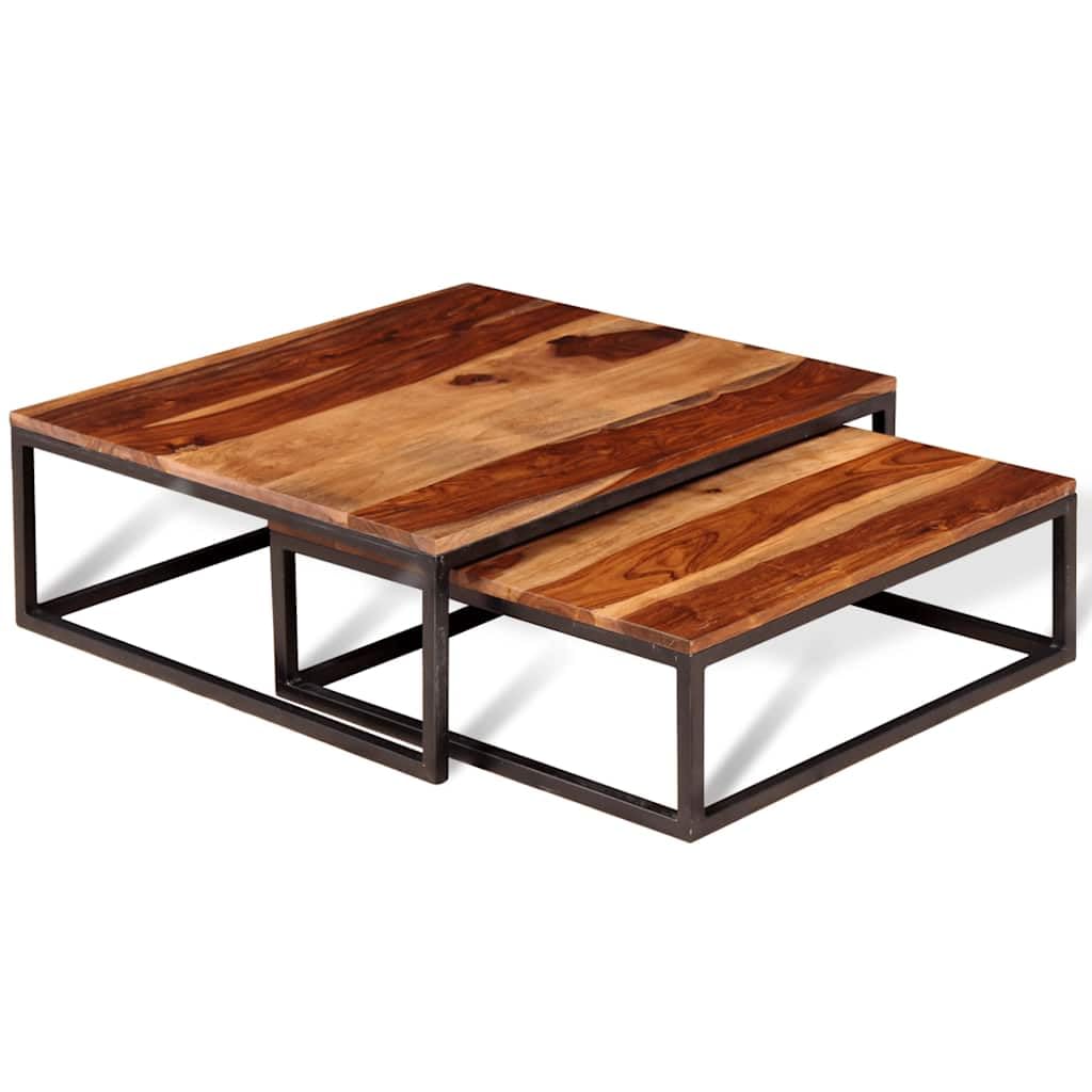 Brown Solid Sheesham Wood Nesting Coffee Table Set of 2 U266