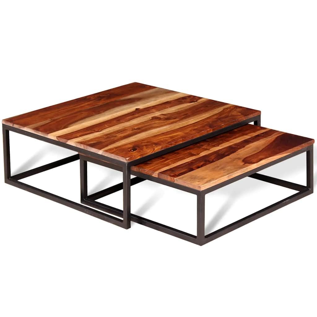 Brown Solid Sheesham Wood Nesting Coffee Table Set of 2 U266
