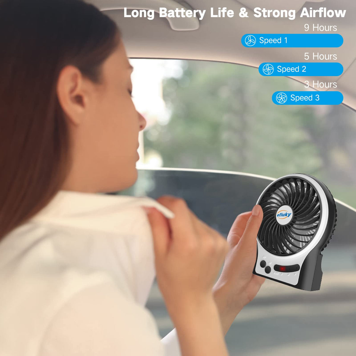 4.9-Inch Mini Desk Fan, 3 Speeds, Rechargeable USB Powered with LED Light, Black C849354