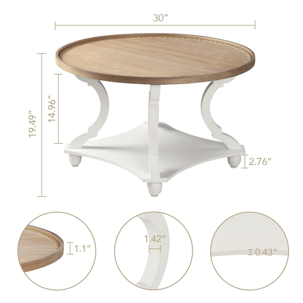 Farmhouse Round Coffee Table with Storage Shelf N1824