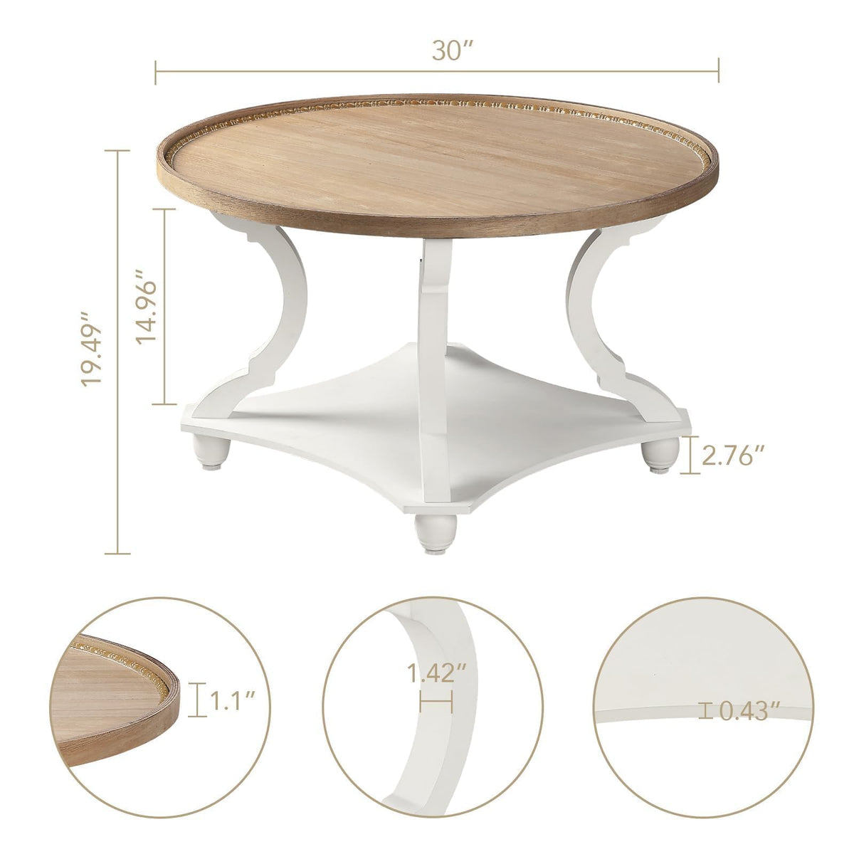 Farmhouse Round Coffee Table with Storage Shelf N1824