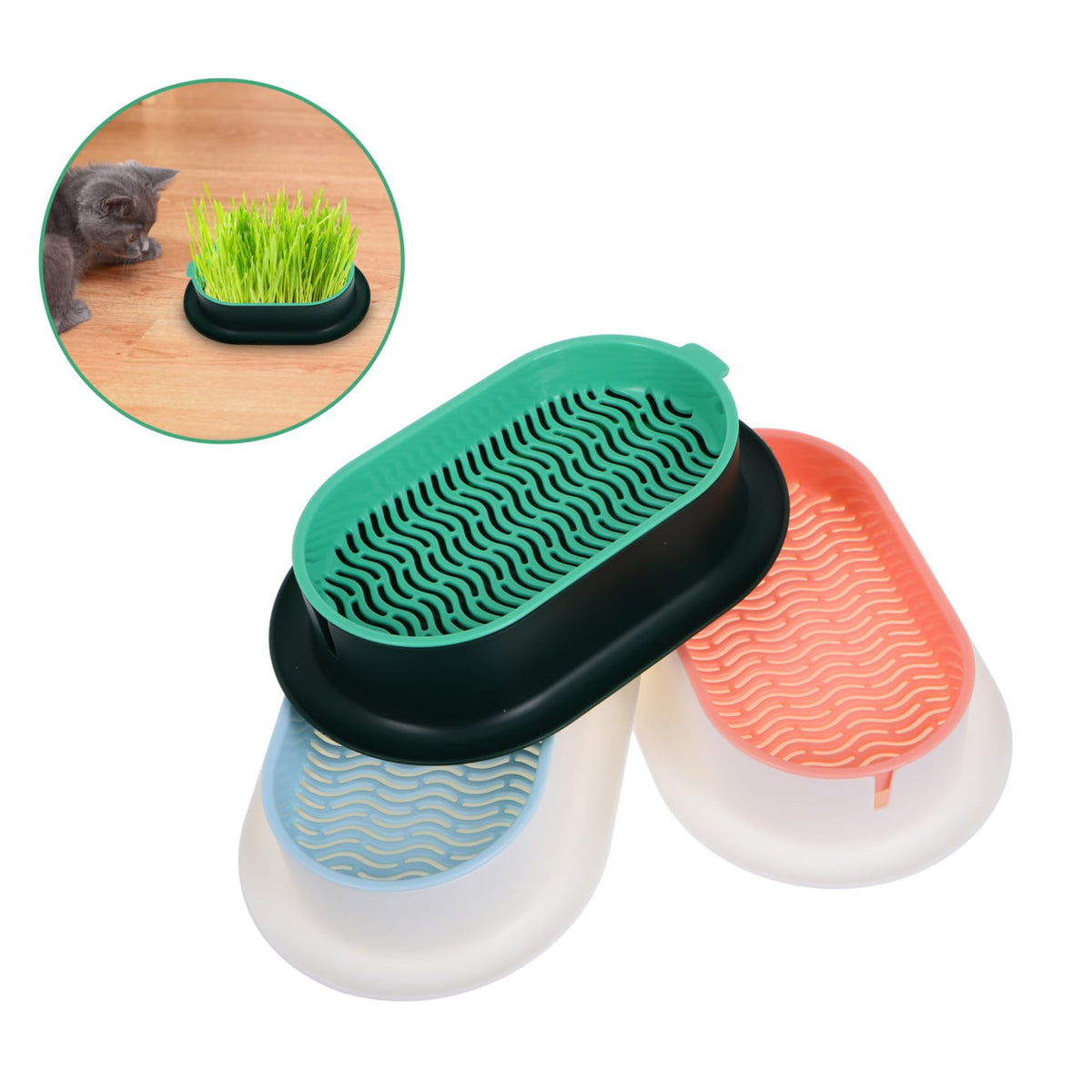 3 Pack Plastic Cat Grass Planter Boxes S3949