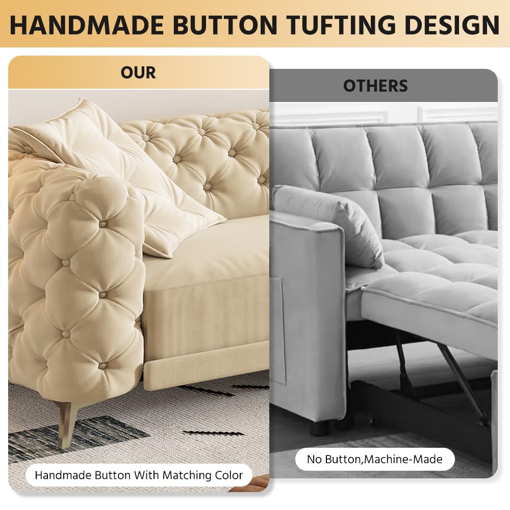 98" King Size Velvet Convertible Sofa Bed with Ottoman D18767
