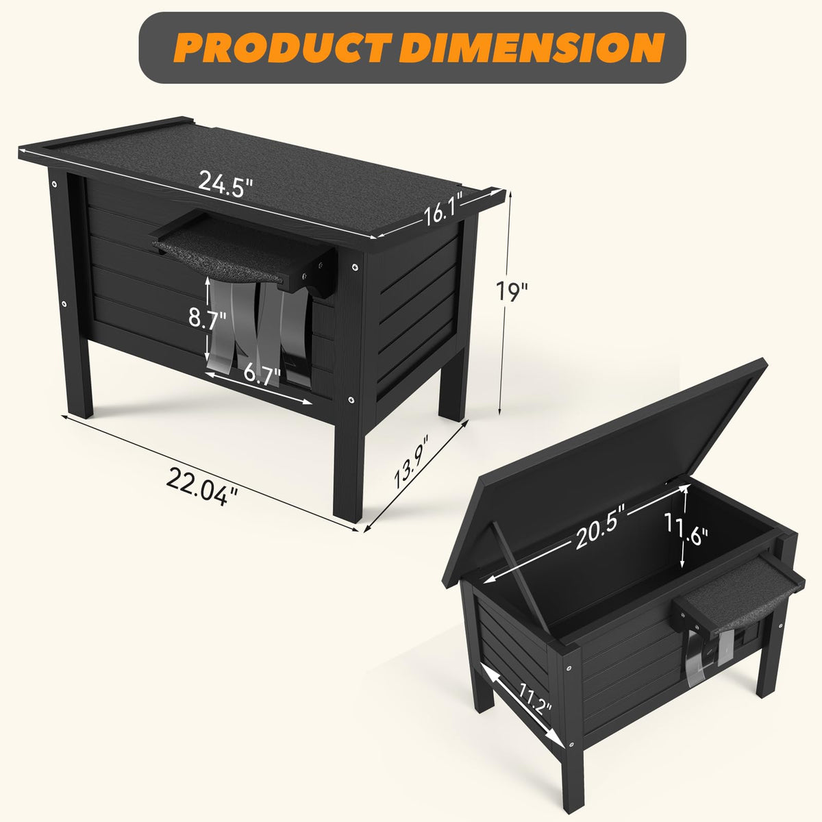 Weatherproof Insulated Solid Wood Outdoor Cat House G94023