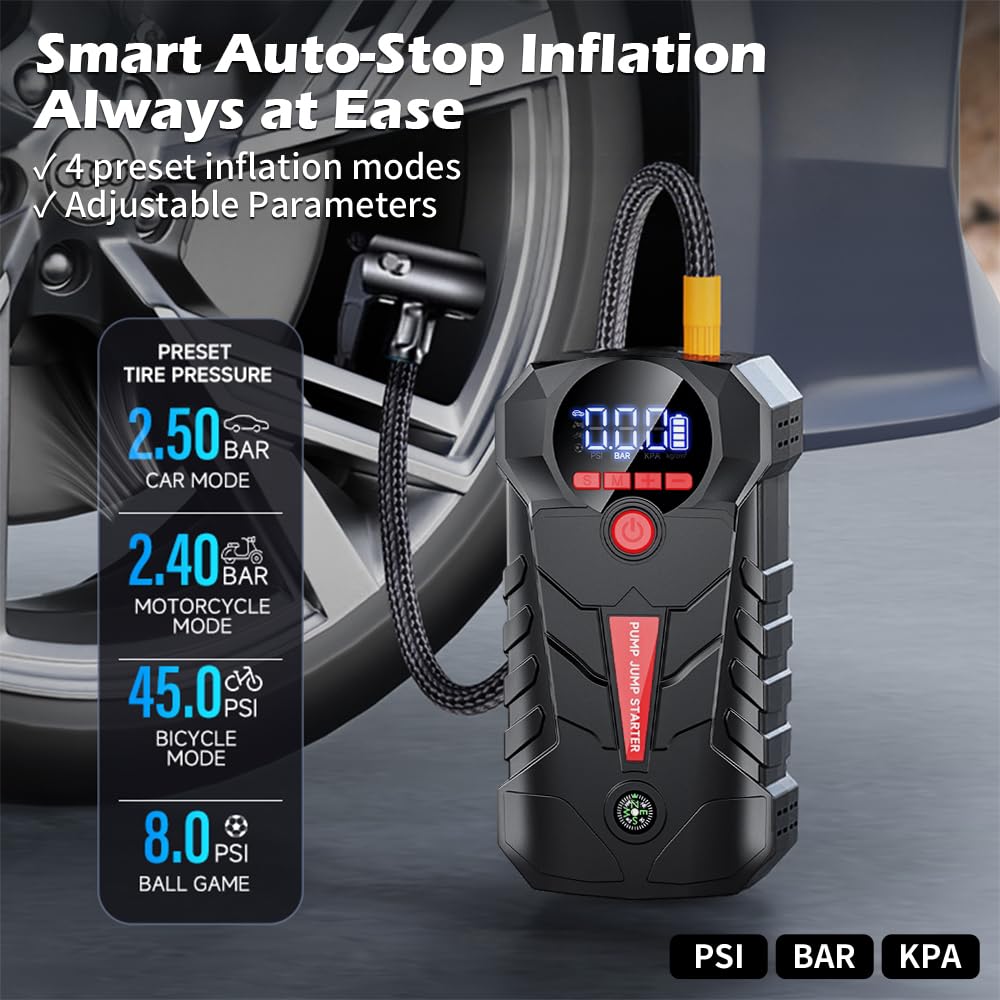 4-in-1 Car Battery Jump Starter with 150PSI Tire Inflator S164285