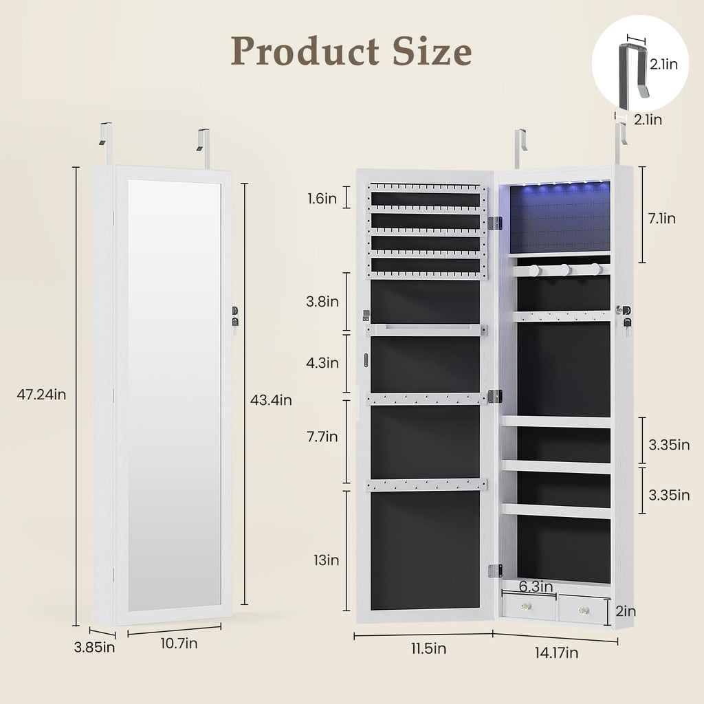 White 6 LEDs Mirror Jewelry Cabinet M784217