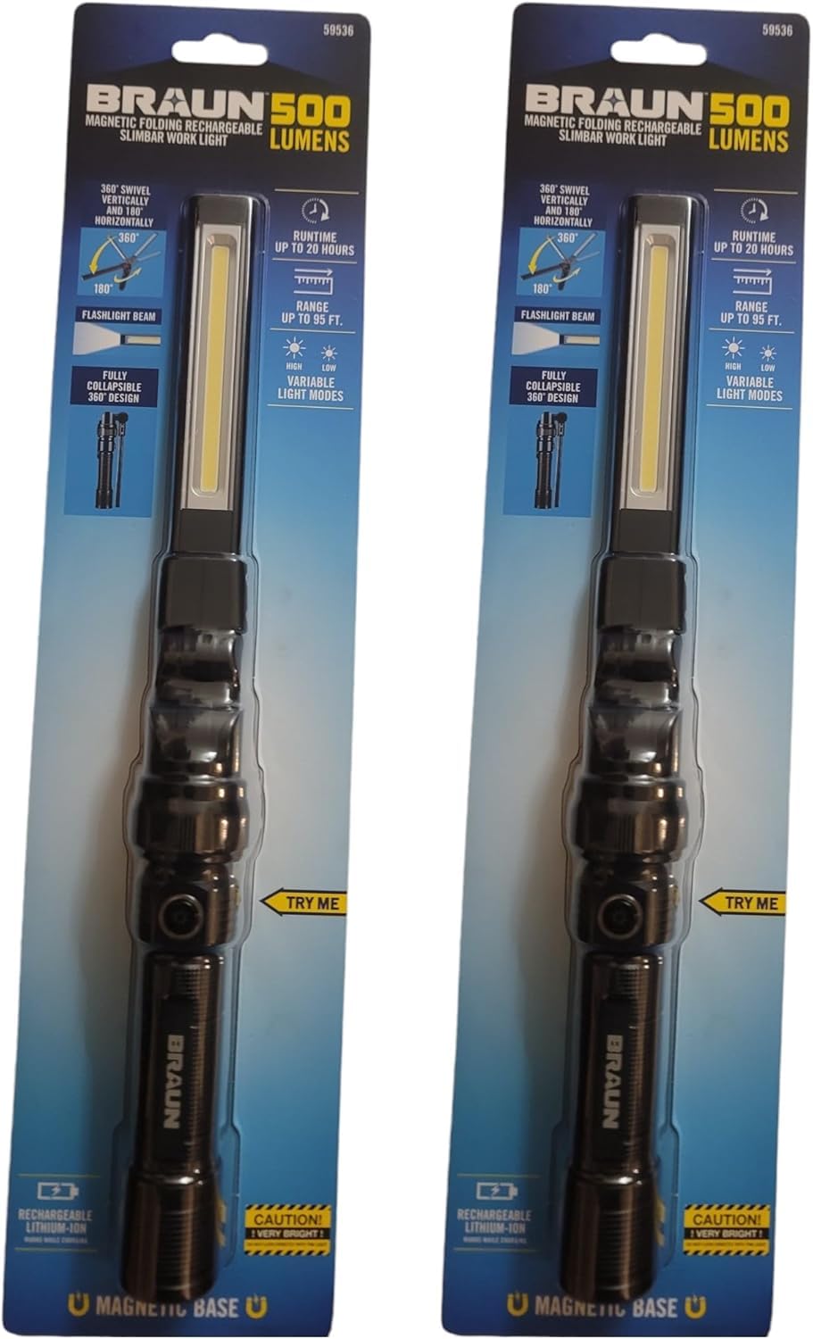 500 Lumen LED Rechargeable Magnetic Foldable Work Light 2 Pack E60174