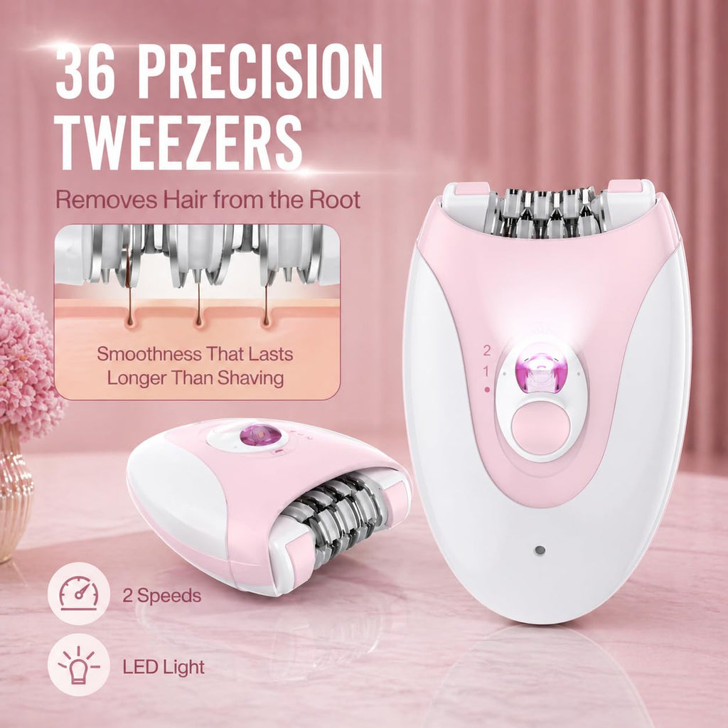 Electric Epilator with 36 Tweezers, 2 Speed Cordless USB B11075
