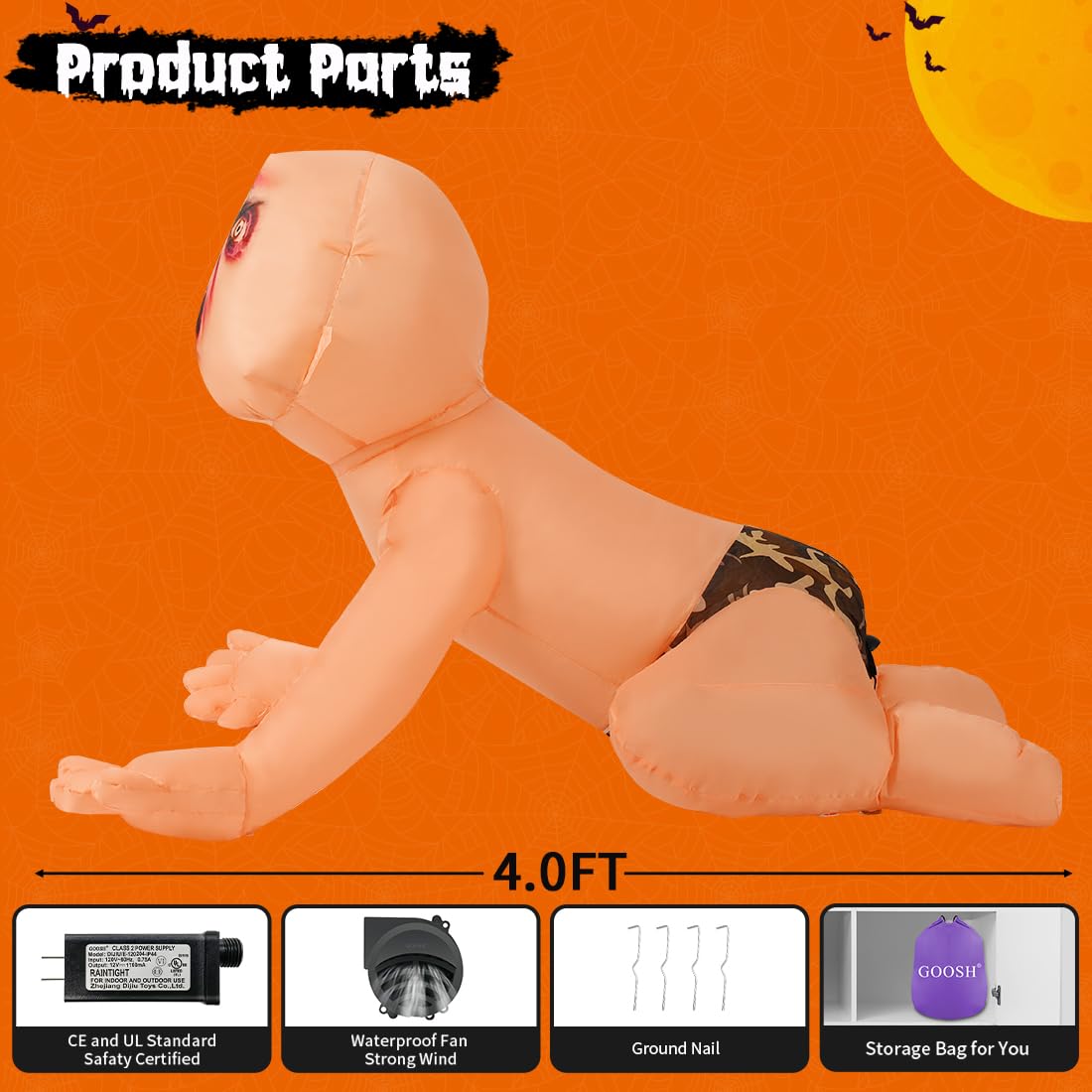 4 FT Inflatable Zombie with Built-in LEDs S2677