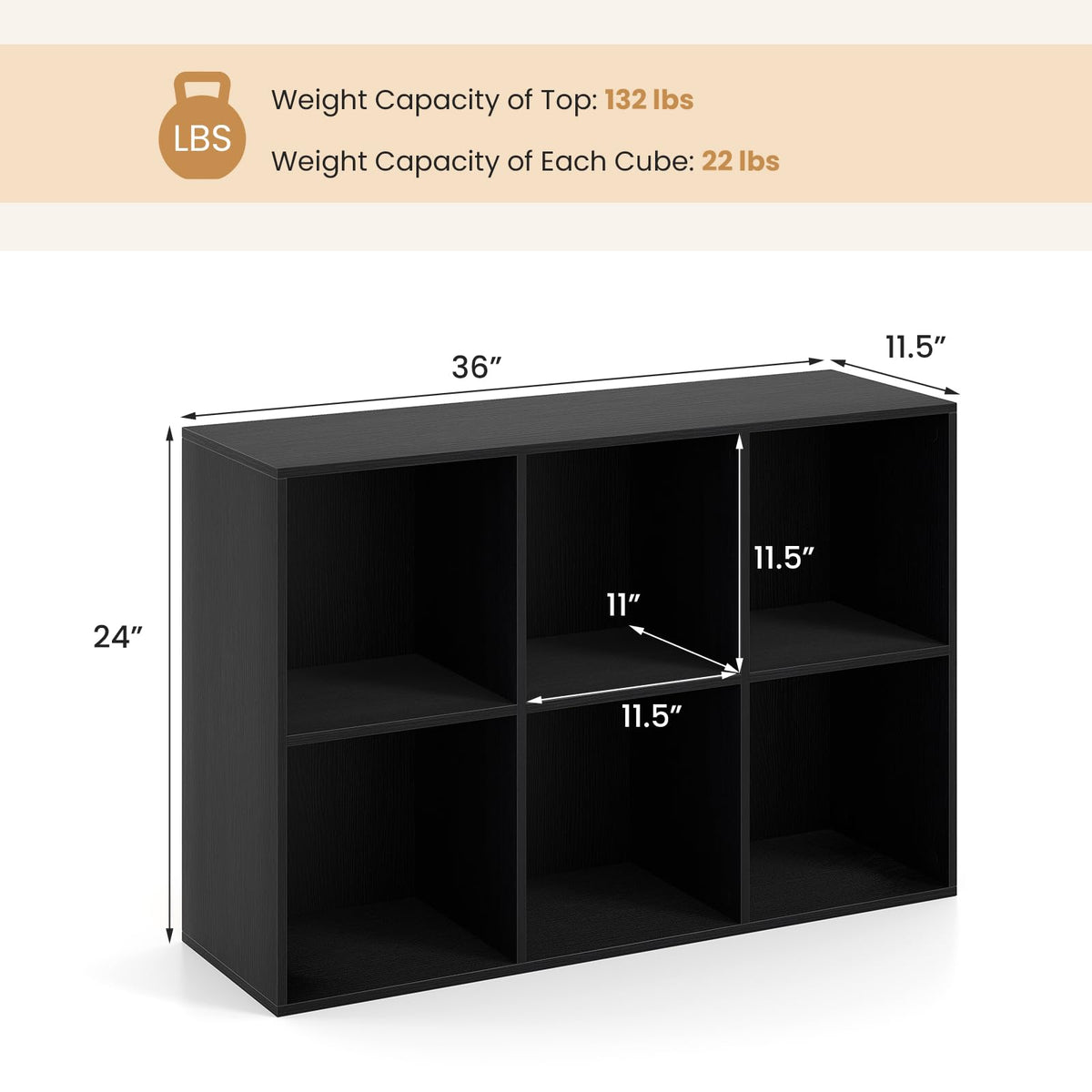 Black 6-Cube 3-Tier Bookcase X94125