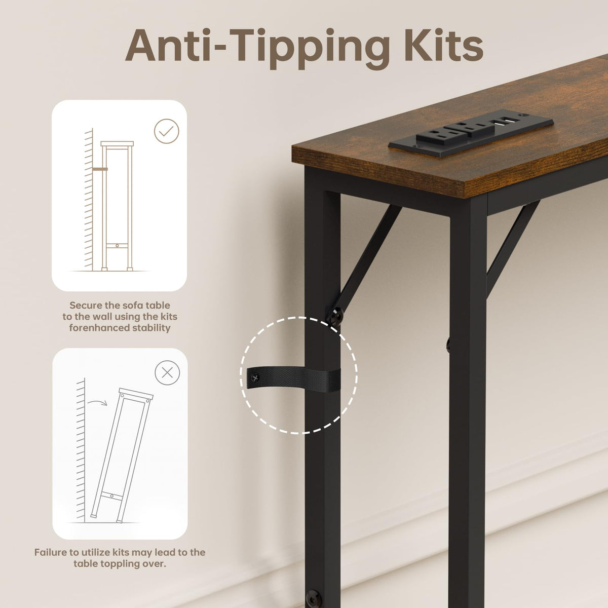 5.9" Narrow Console Table with Outlet Metal Frame N7368