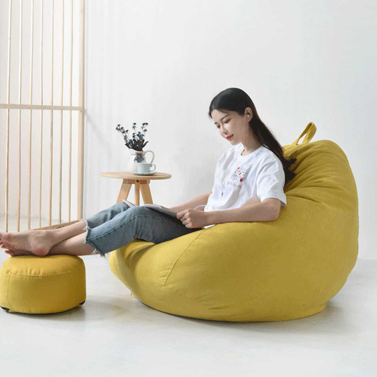 Yellow Washable Bean Bag Chair Cover I965353