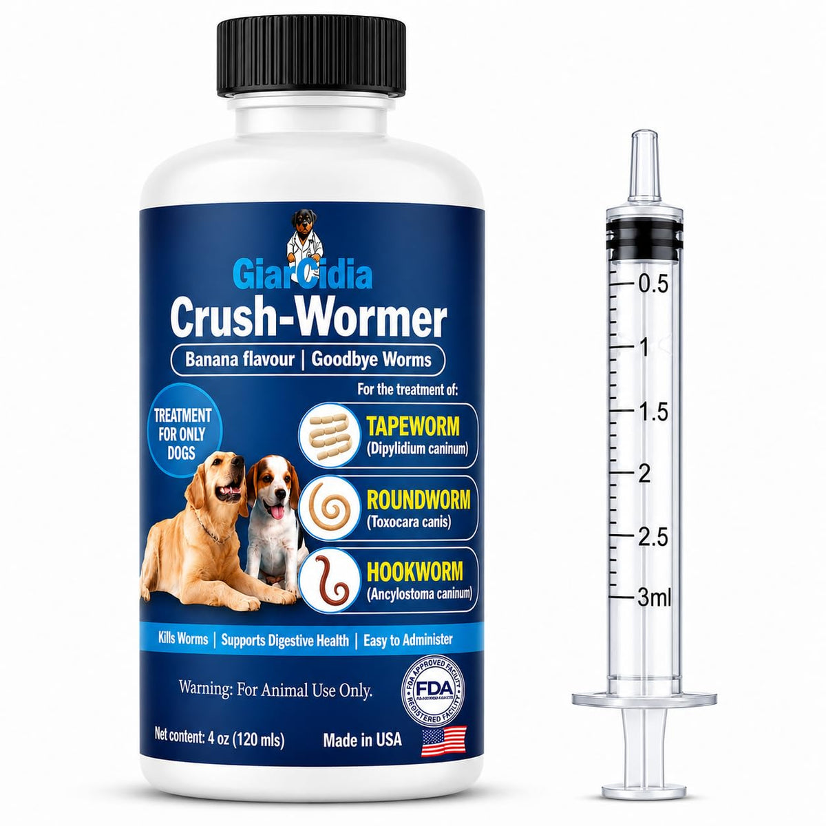 Broad Spectrum Dog Dewormer Treatment 120ml Banana Flavour K572