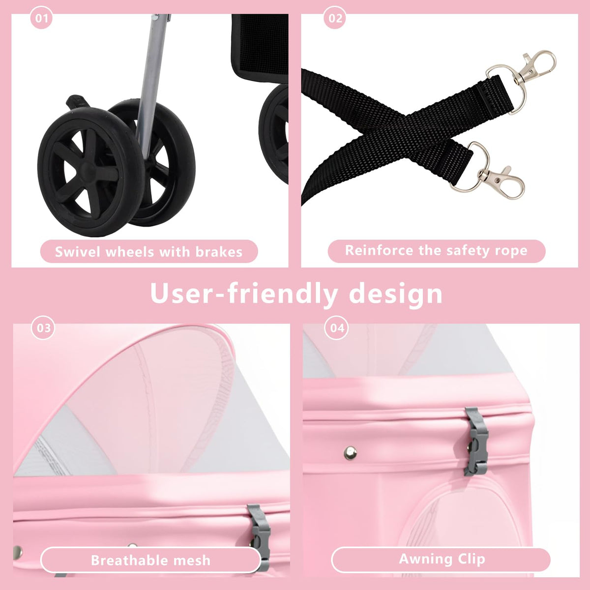 Pink Pet Stroller E6852