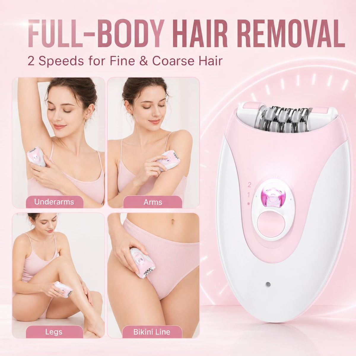 Electric Epilator with 36 Tweezers, 2 Speed Cordless USB B11075