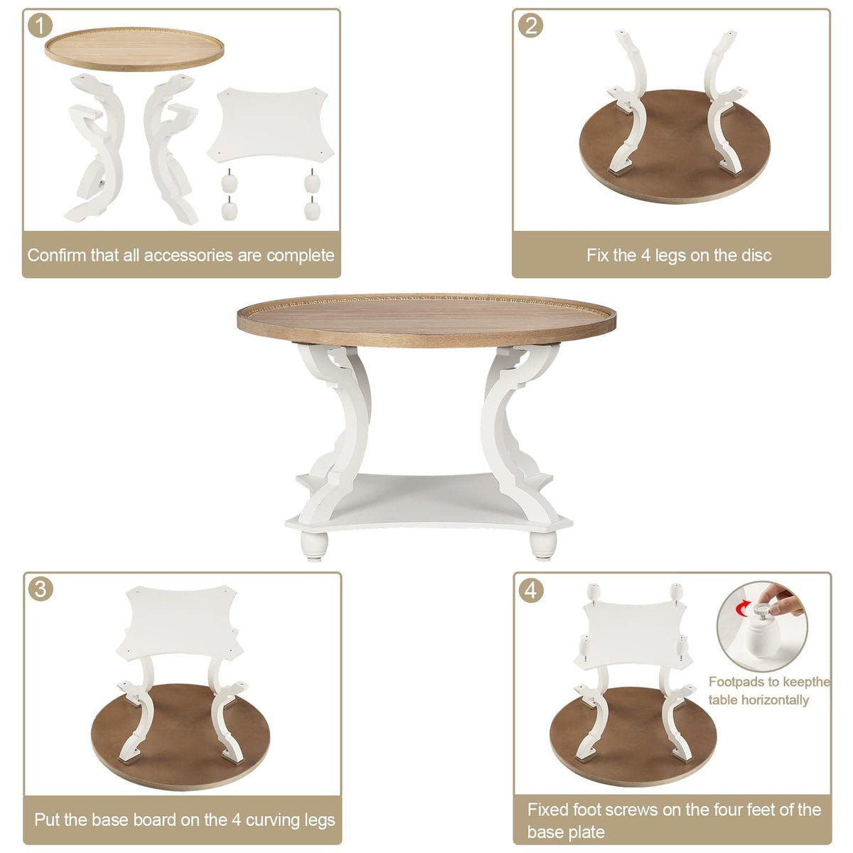 Farmhouse Round Coffee Table with Storage Shelf N1824