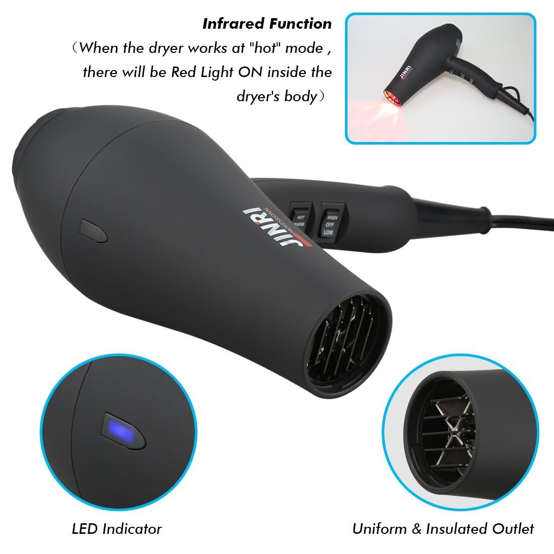 1875W Ionic Hair Dryer with Diffuser and Concentrator U798