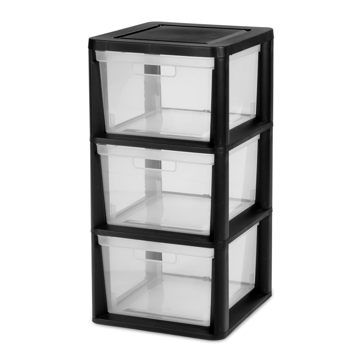Black 3 Drawer Plastic Storage Tower with Clear Bins P69119