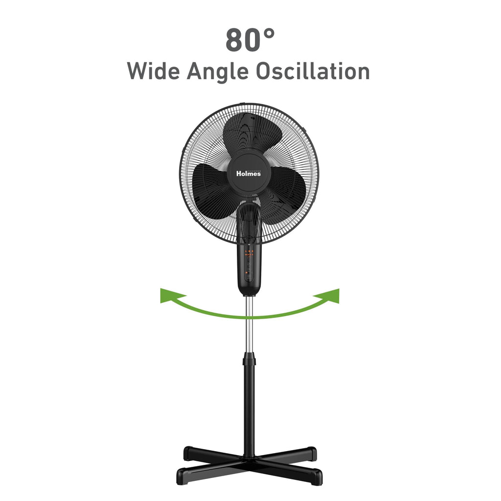16" Digital Stand Fan, 80° Oscillation, 3 Speeds, Remote Control, Black V129773