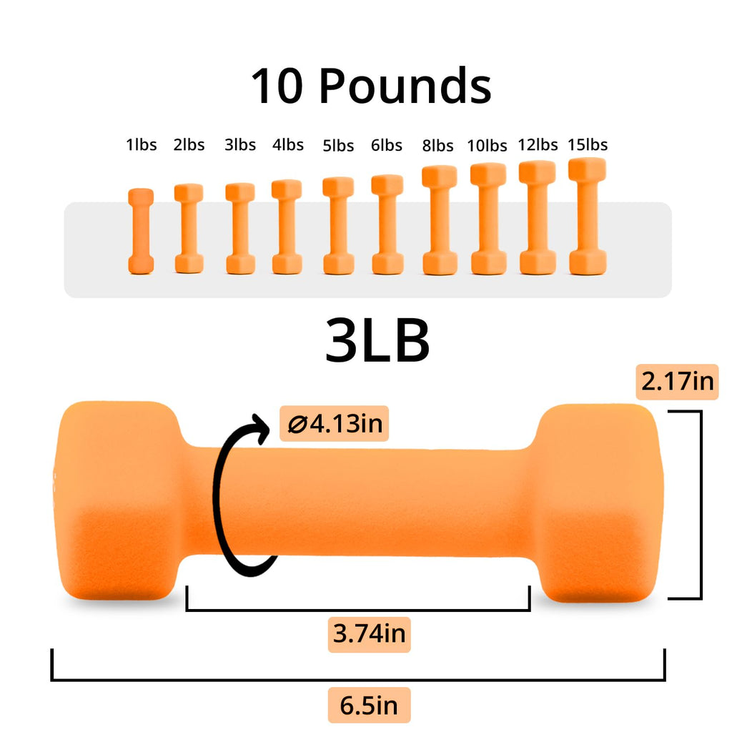 Neoprene Dumbbells Set, 1-15 LB, Anti-Slip, Hex Shape D30967