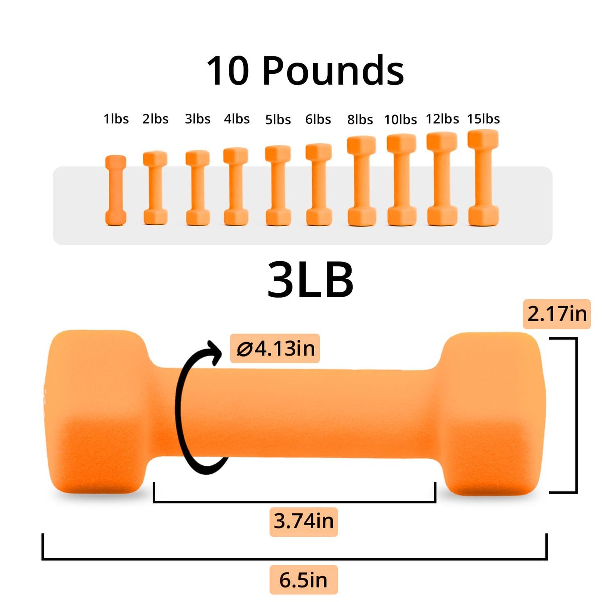 Neoprene Dumbbells Set, 1-15 LB, Anti-Slip, Hex Shape D30967