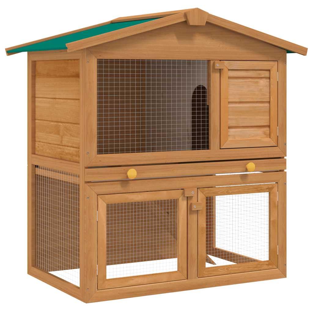 2-Tier Outdoor Rabbit Hutch with Wood Frame and Ramp M4639
