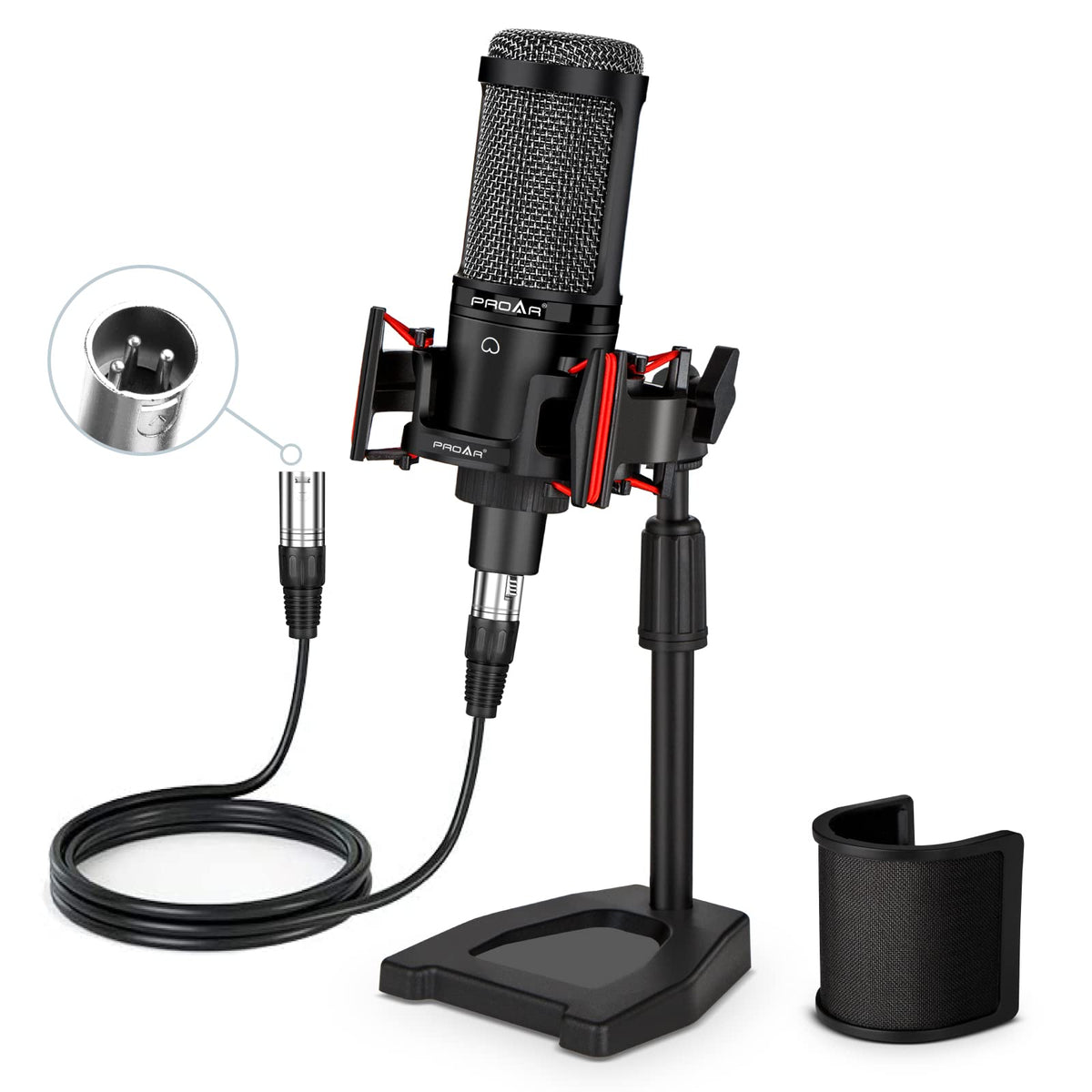 XLR Cardioid Condenser Podcast Microphone with Desktop Stand T435