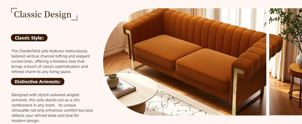Orange Velvet 3-Seater Sofa S467257
