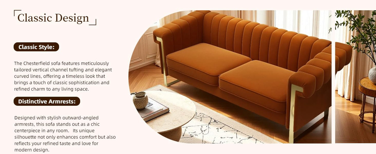 Orange Velvet 3-Seater Sofa S467257