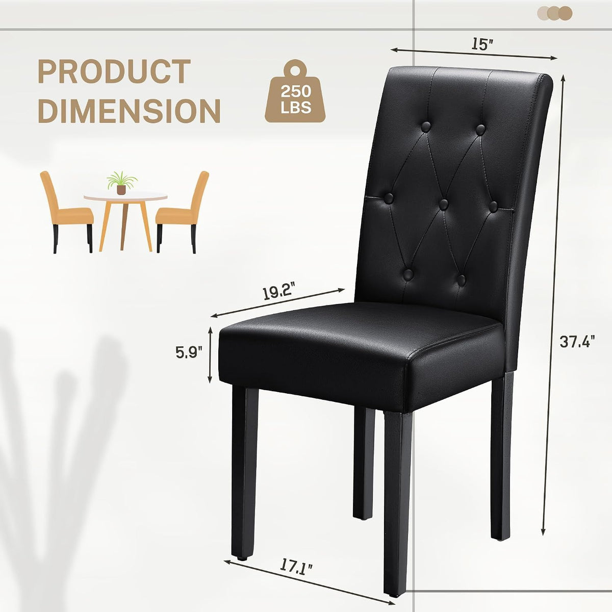 Upholstered Dining Chairs Set of 2 PU Leather Button Tufted M672