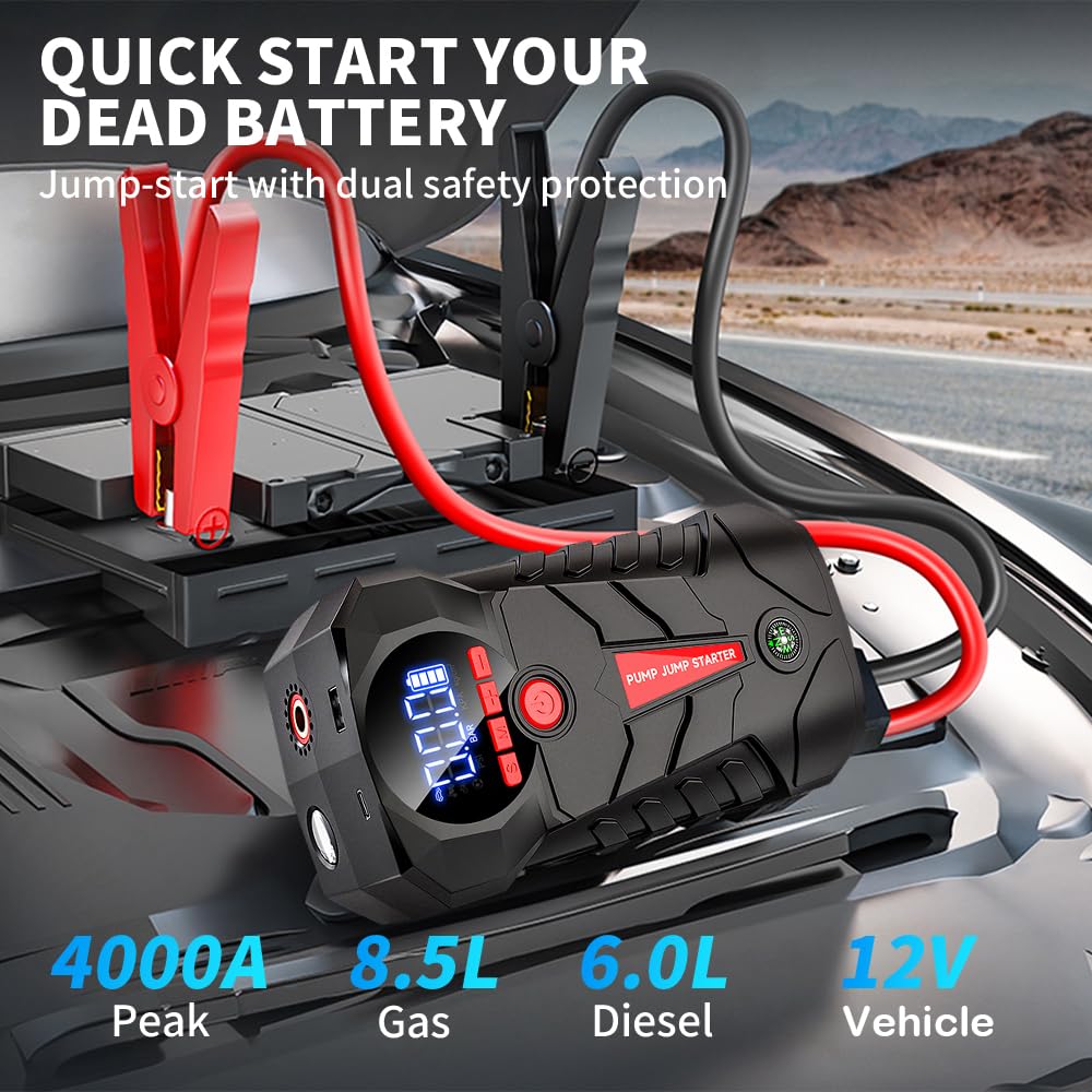 4-in-1 Car Battery Jump Starter with 150PSI Tire Inflator S164285