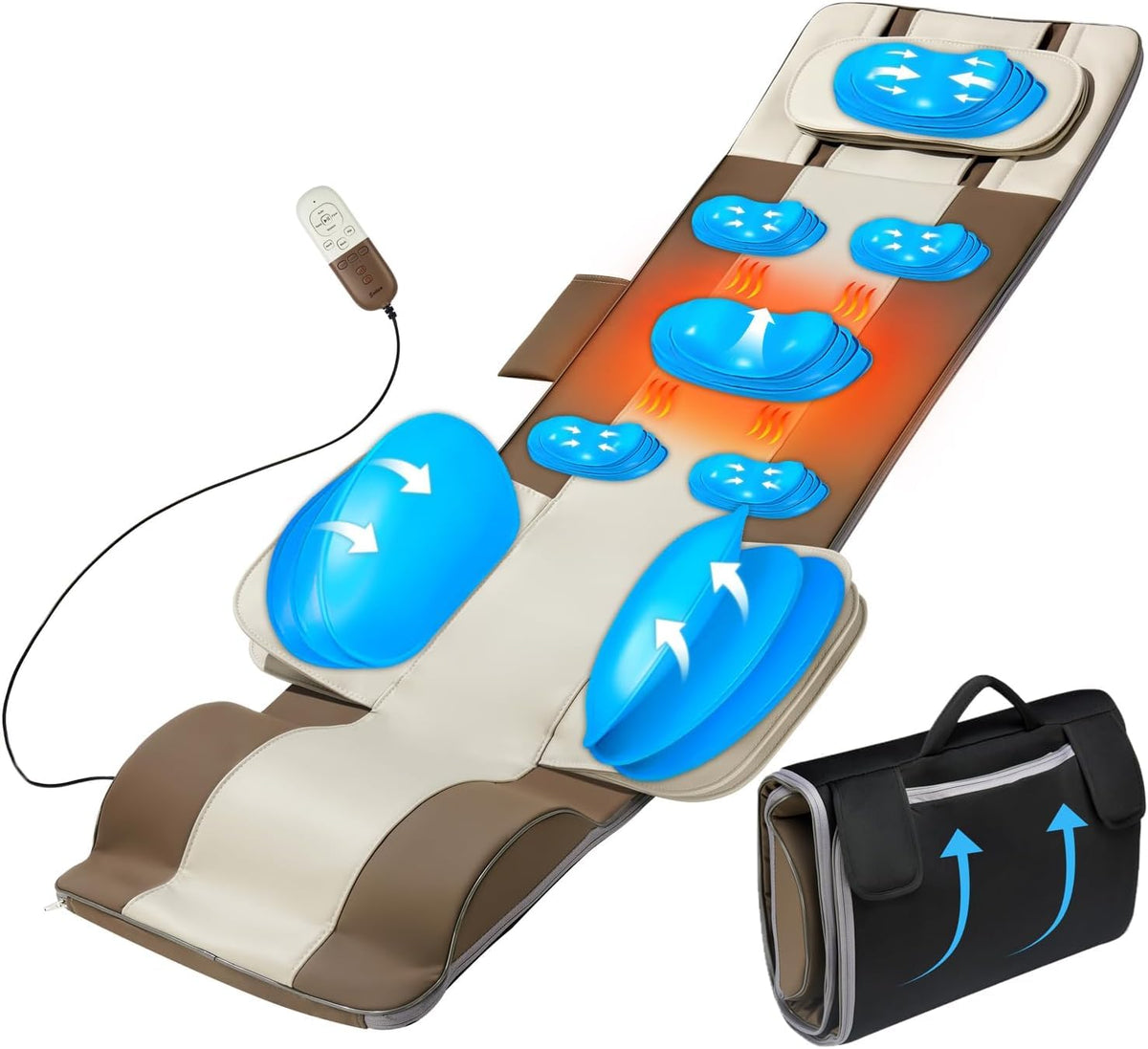 Full Body Massage Mat with Airbags Stretching & Heating, 3D Lumbar Traction, 4 Modes 3 Intensities 3 Heat Levels, PU Leather, Portable & Foldable P7621