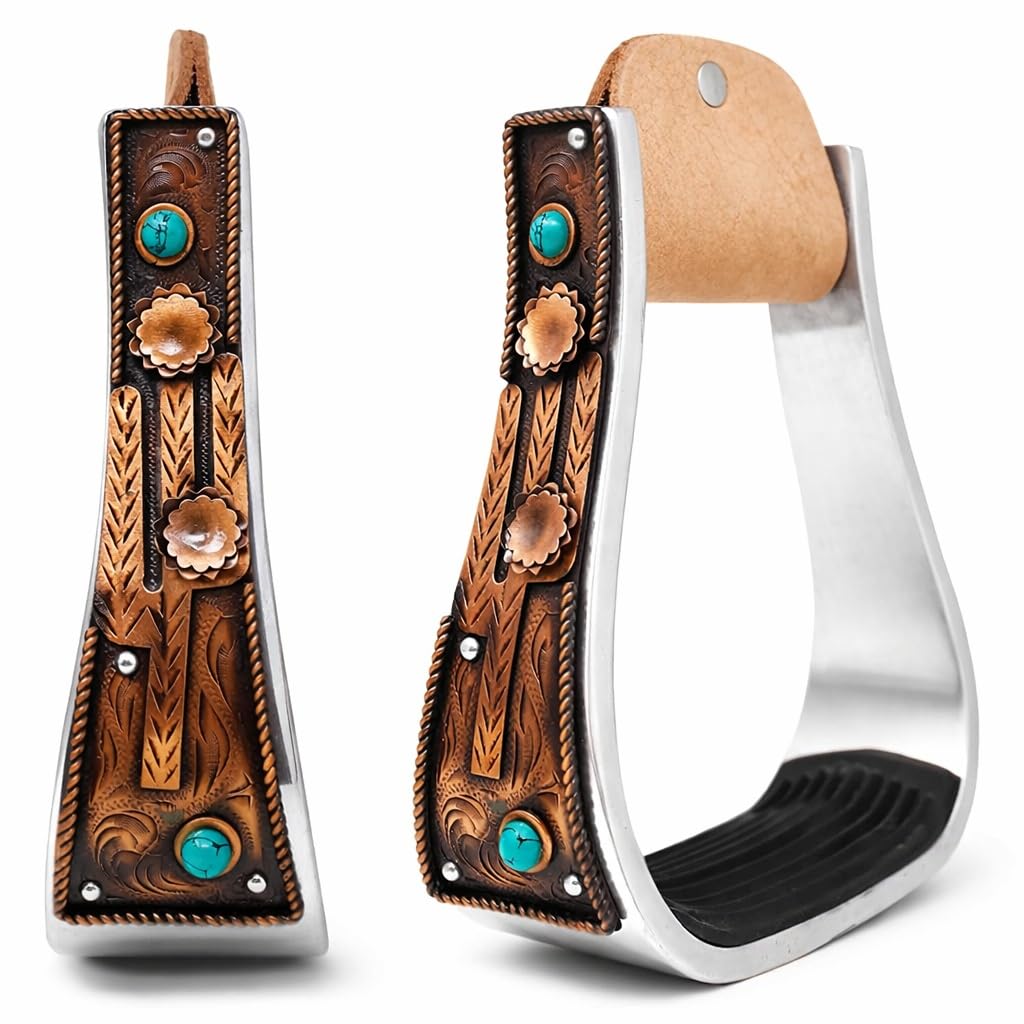Aluminum Antique Copper Engraved Western Saddle Stirrups A445723