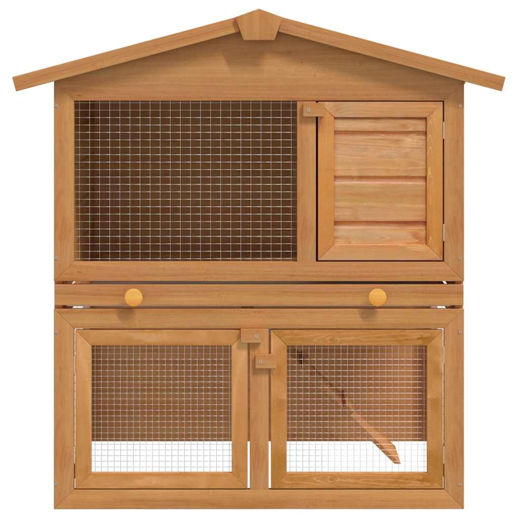 2-Tier Outdoor Rabbit Hutch with Wood Frame and Ramp M4639