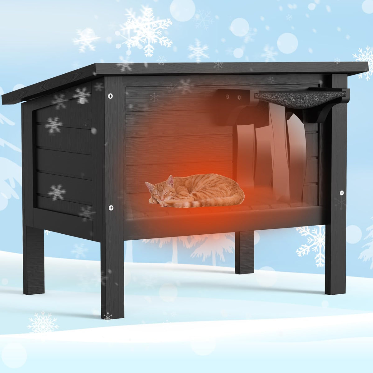 Weatherproof Insulated Solid Wood Outdoor Cat House G94023