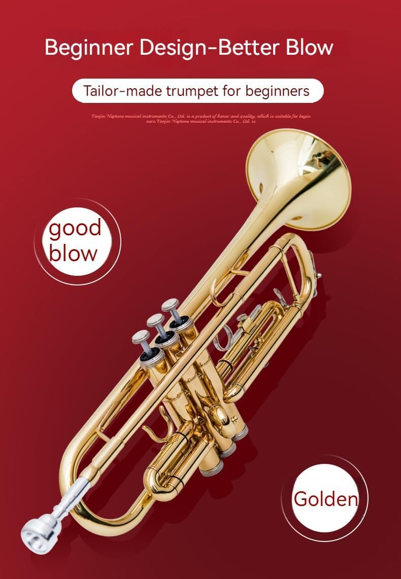 Golden B Flat Three-Tone Trumpet with Box Maintenance Suit Y481