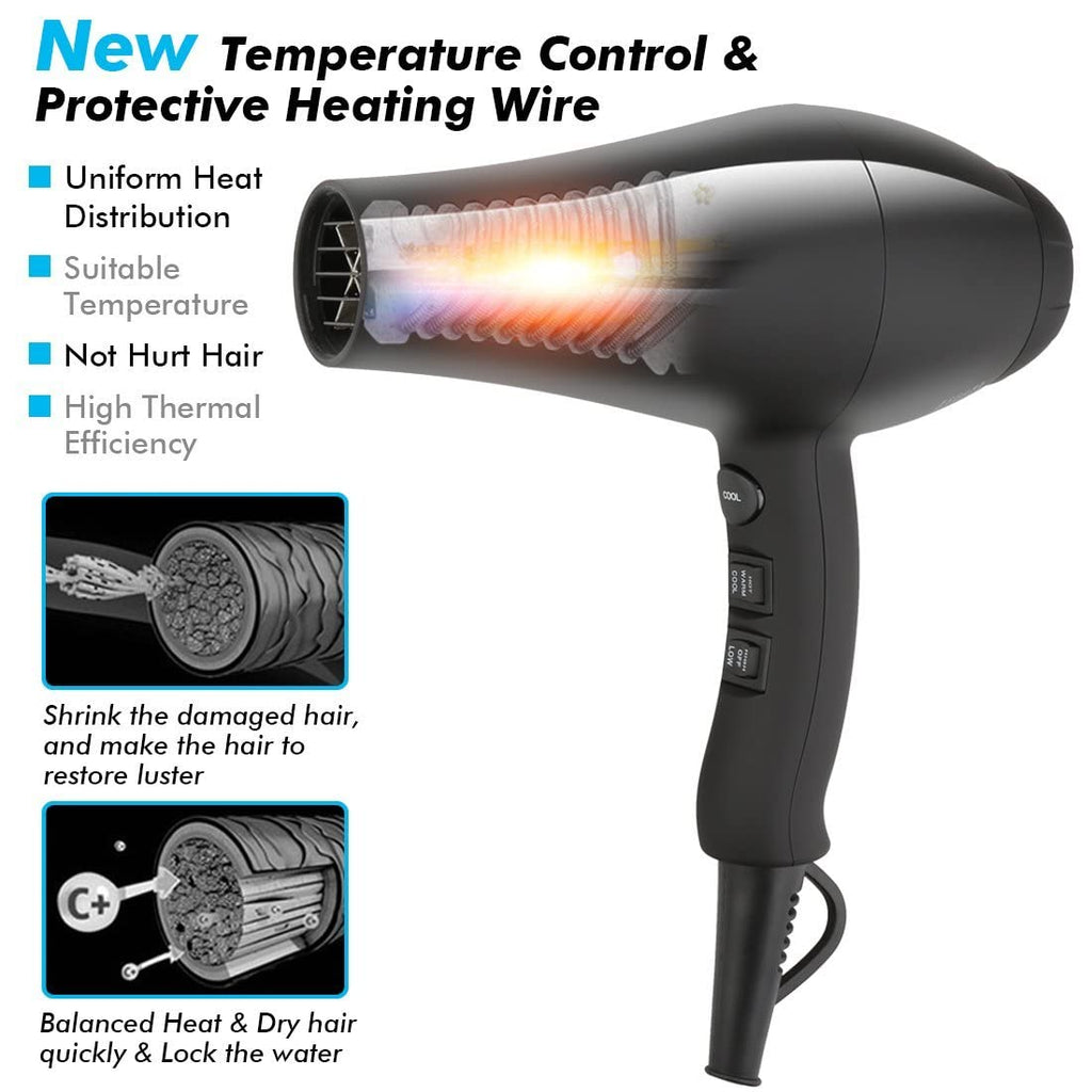 1875W Ionic Hair Dryer with Diffuser and Concentrator U798