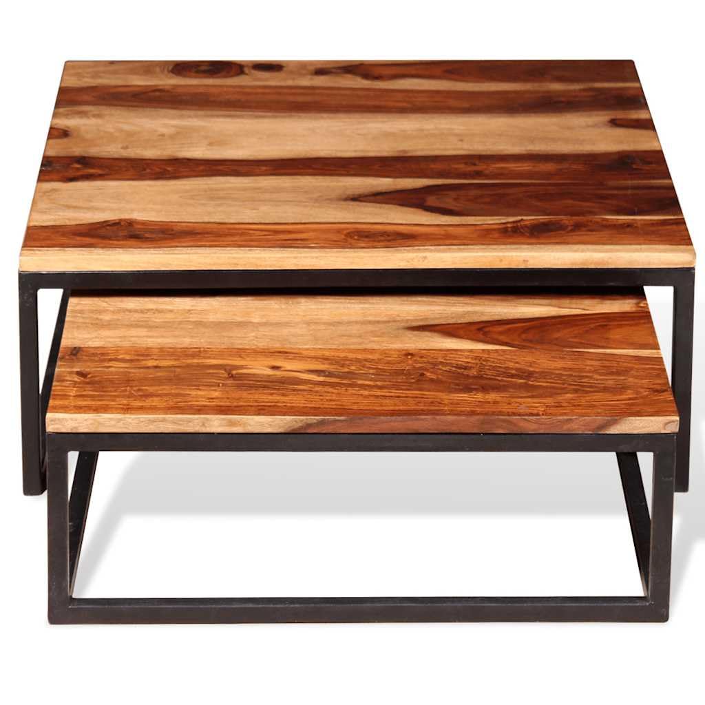 Brown Solid Sheesham Wood Nesting Coffee Table Set of 2 U266