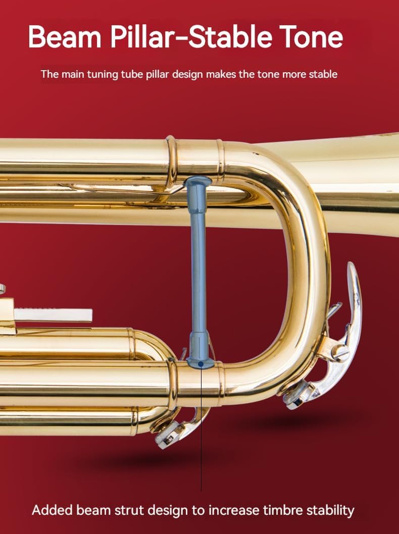 Golden B Flat Three-Tone Trumpet with Box Maintenance Suit Y481
