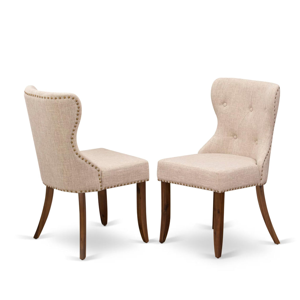 9-piece Dining Table Set with 8 Light Tan Linen Fabric Chairs L371